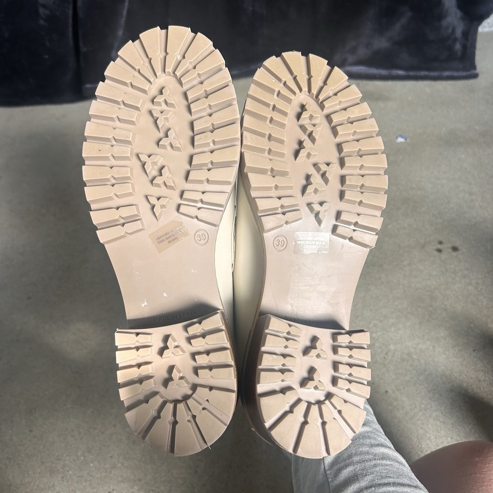 Bertuchi Mid-Heel Penny Loafers sz8.5 M Beige Leather Stitched Detail Tread New - Picture 7 of 8